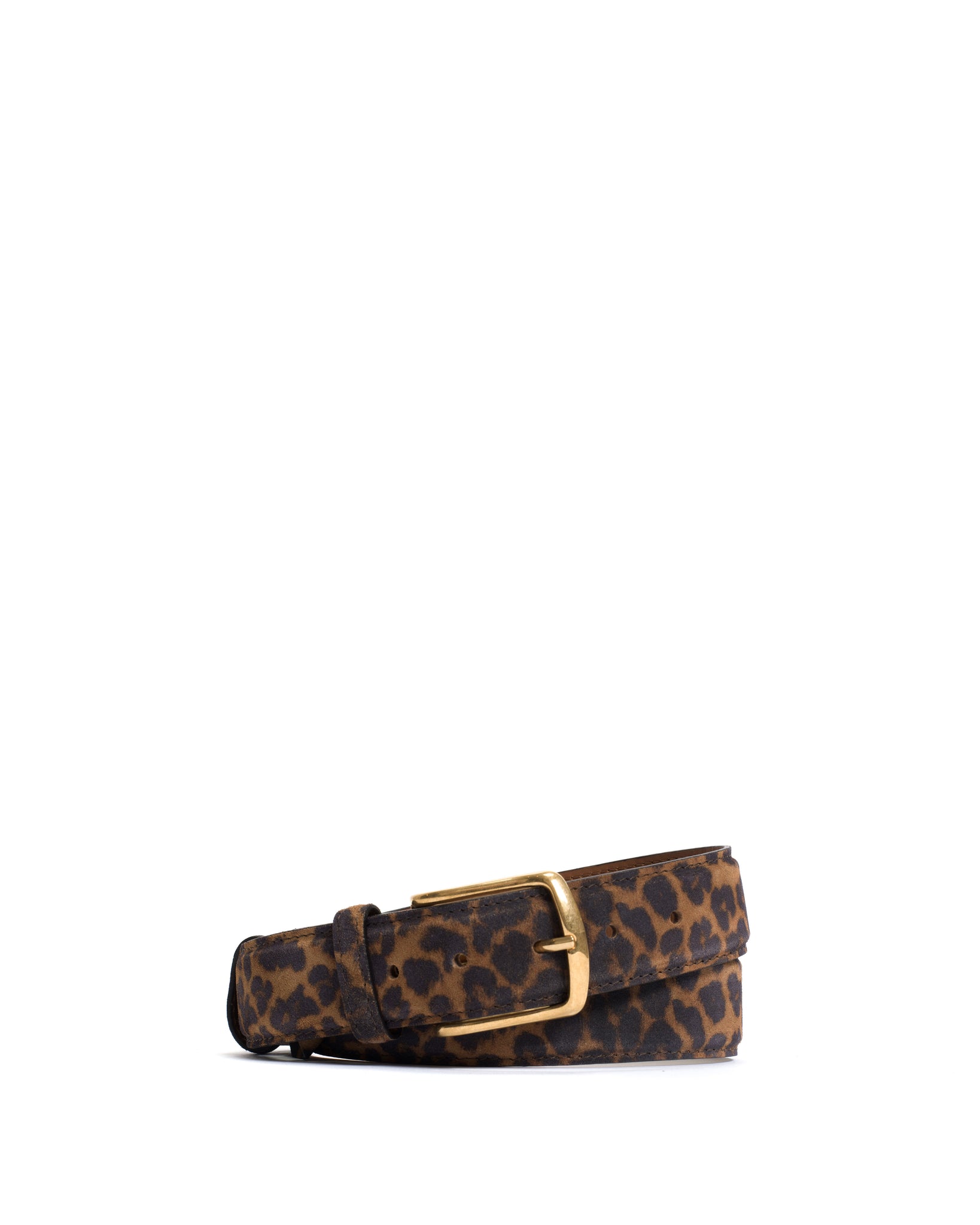 Quinn classic unisex leather belt Calf suede print Leopard & gold buckle