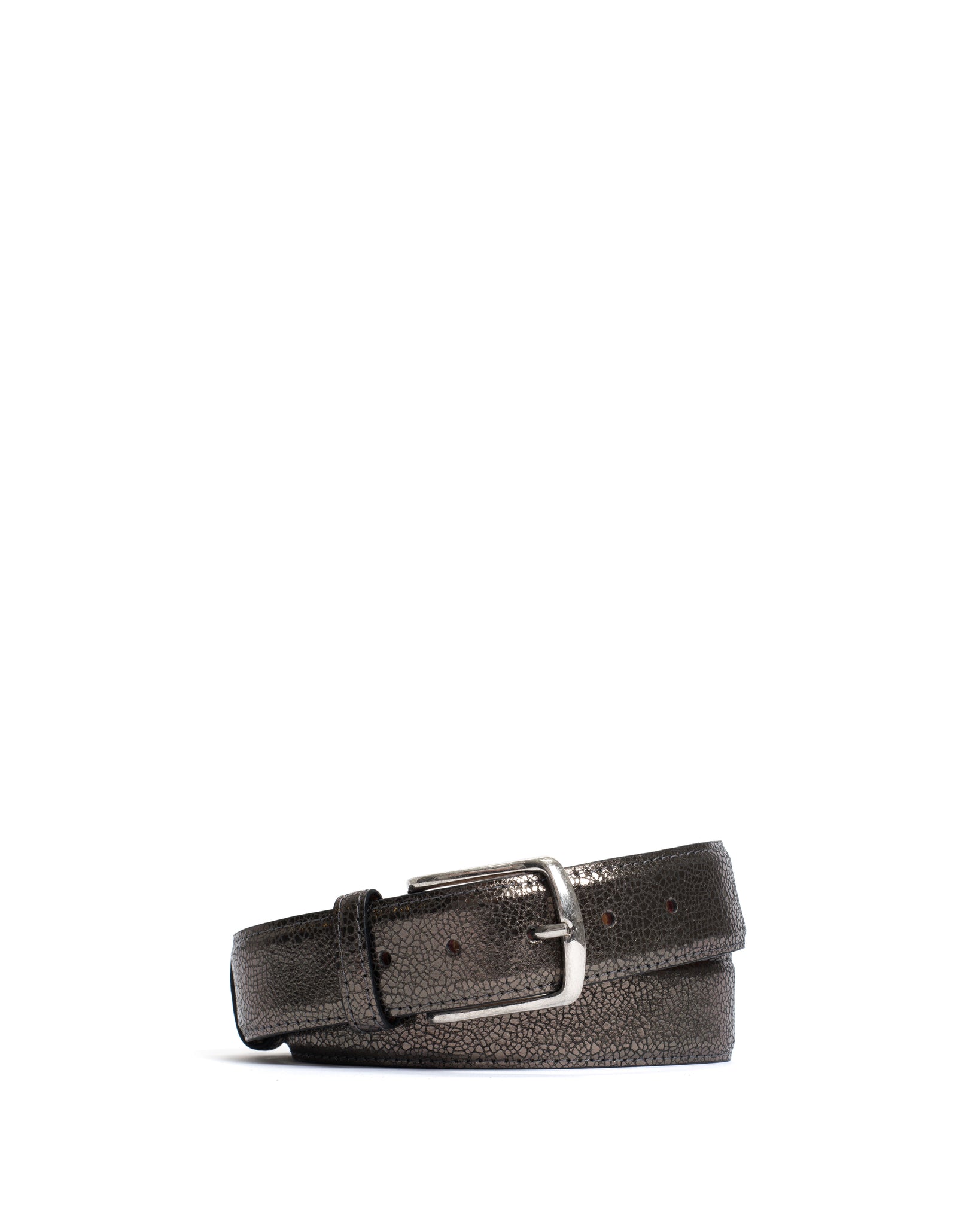 Quinn classic unisex leather belt Crackled metallic goat Platinum & silver buckle