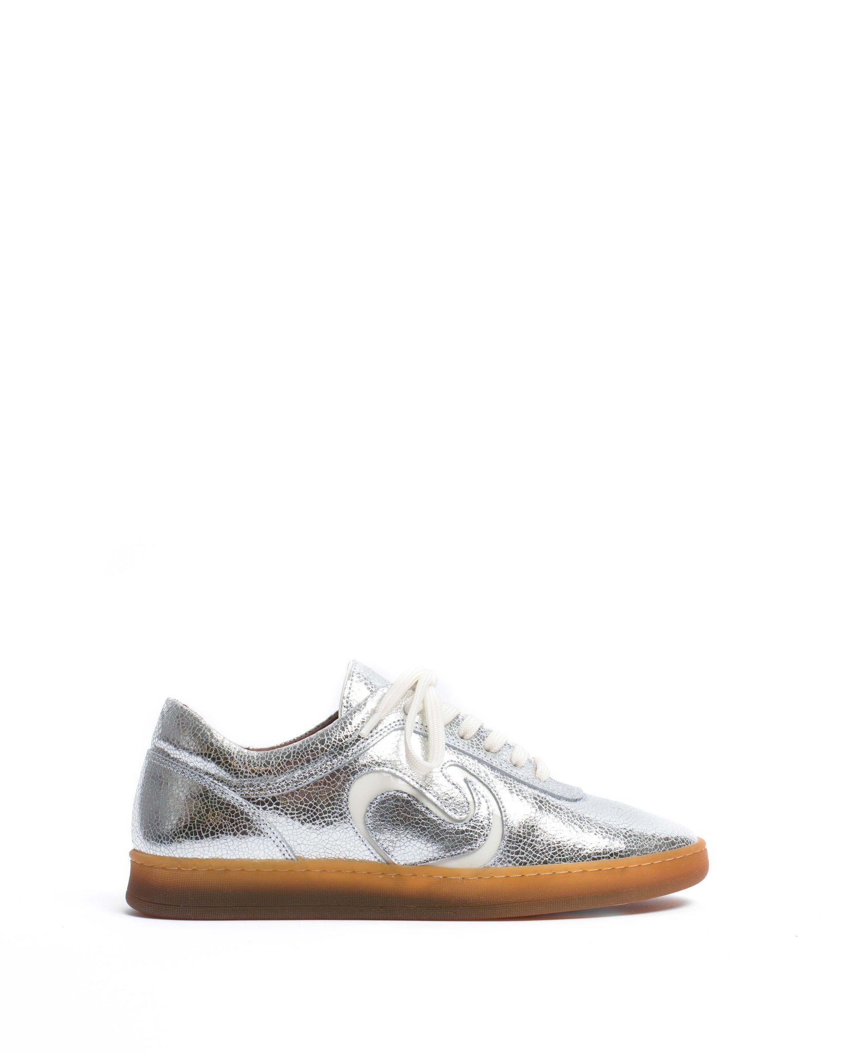 Blaire Crackled metallic goat & polished soft calf Silver & sand white