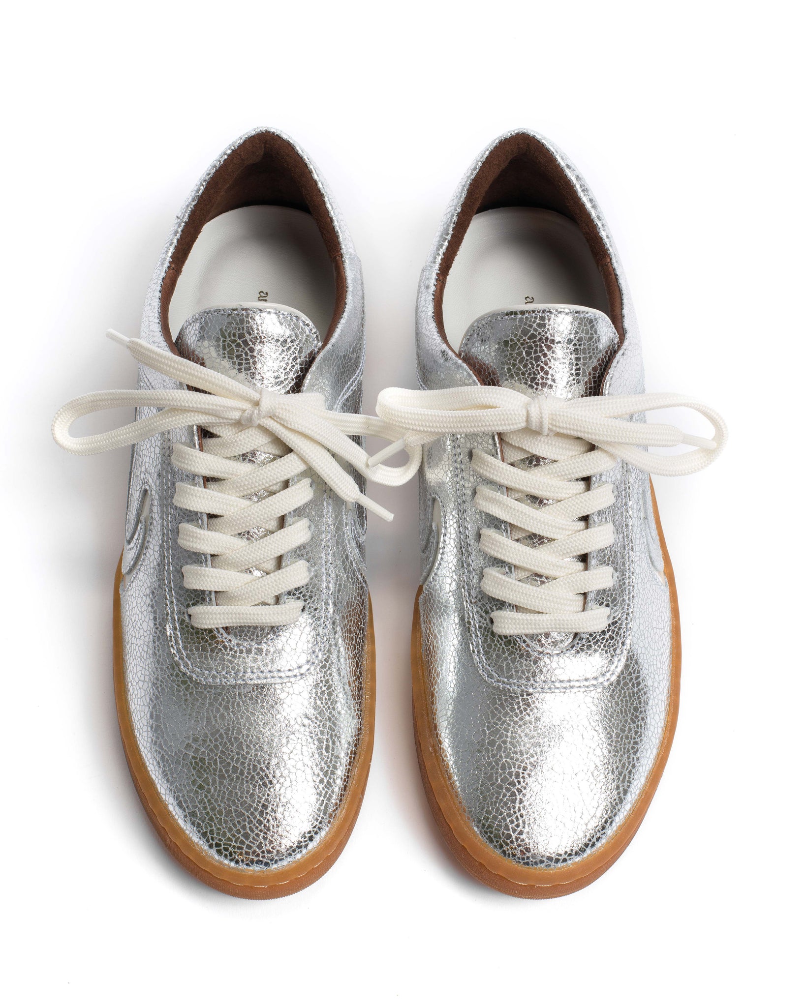 Blaire Crackled metallic goat & polished soft calf Silver & sand white