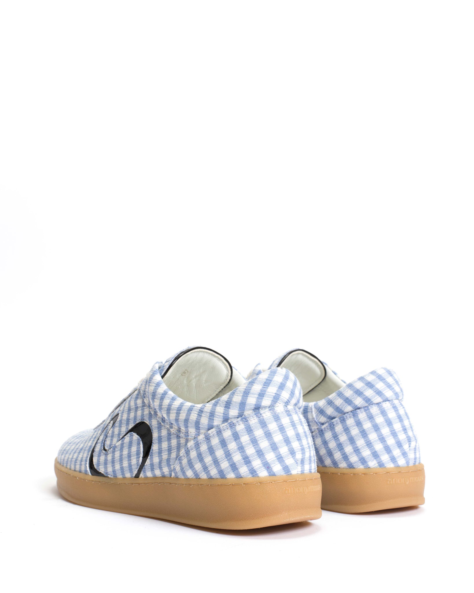 Blaire Pleated gingham & polished soft calf Bubble blue & black