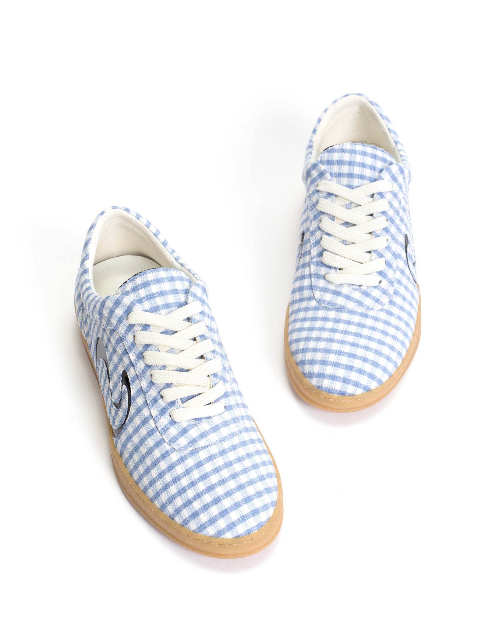 Blaire Pleated gingham & polished soft calf Bubble blue & black