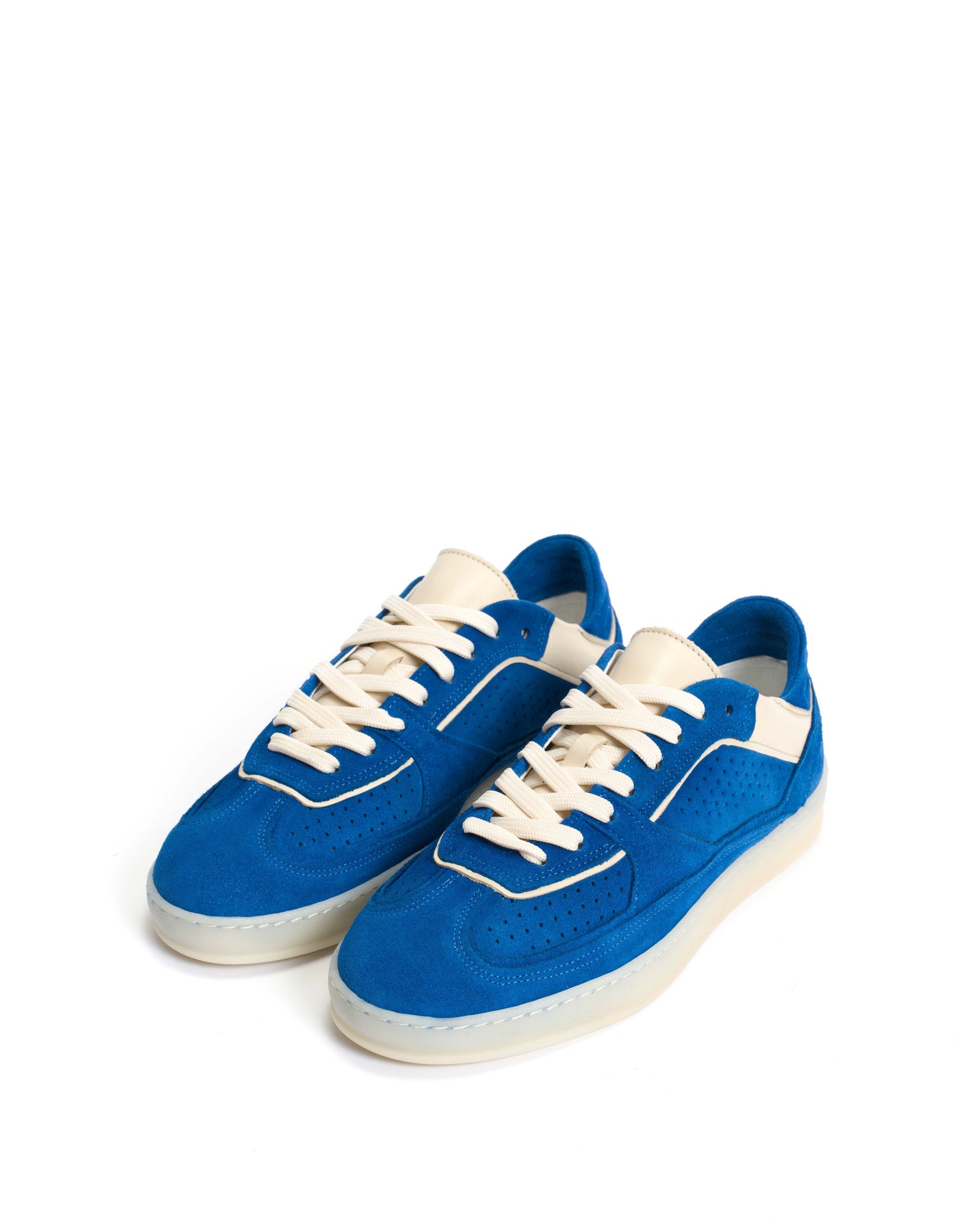 Dabbie Calf suede & sleek leather Electric blue & white sand