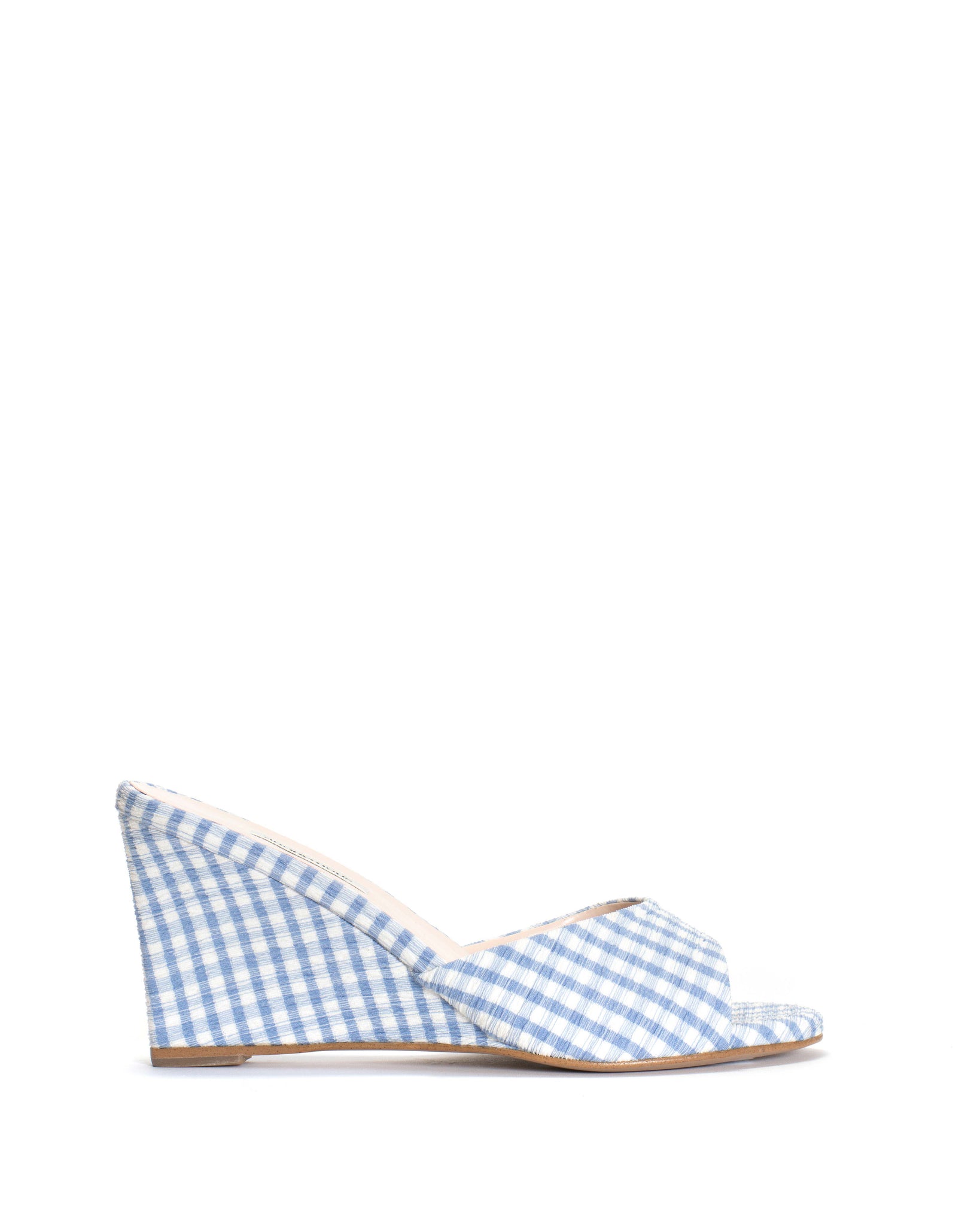 Gwen 75 wedge Pleated gingham vegan Bubble blue