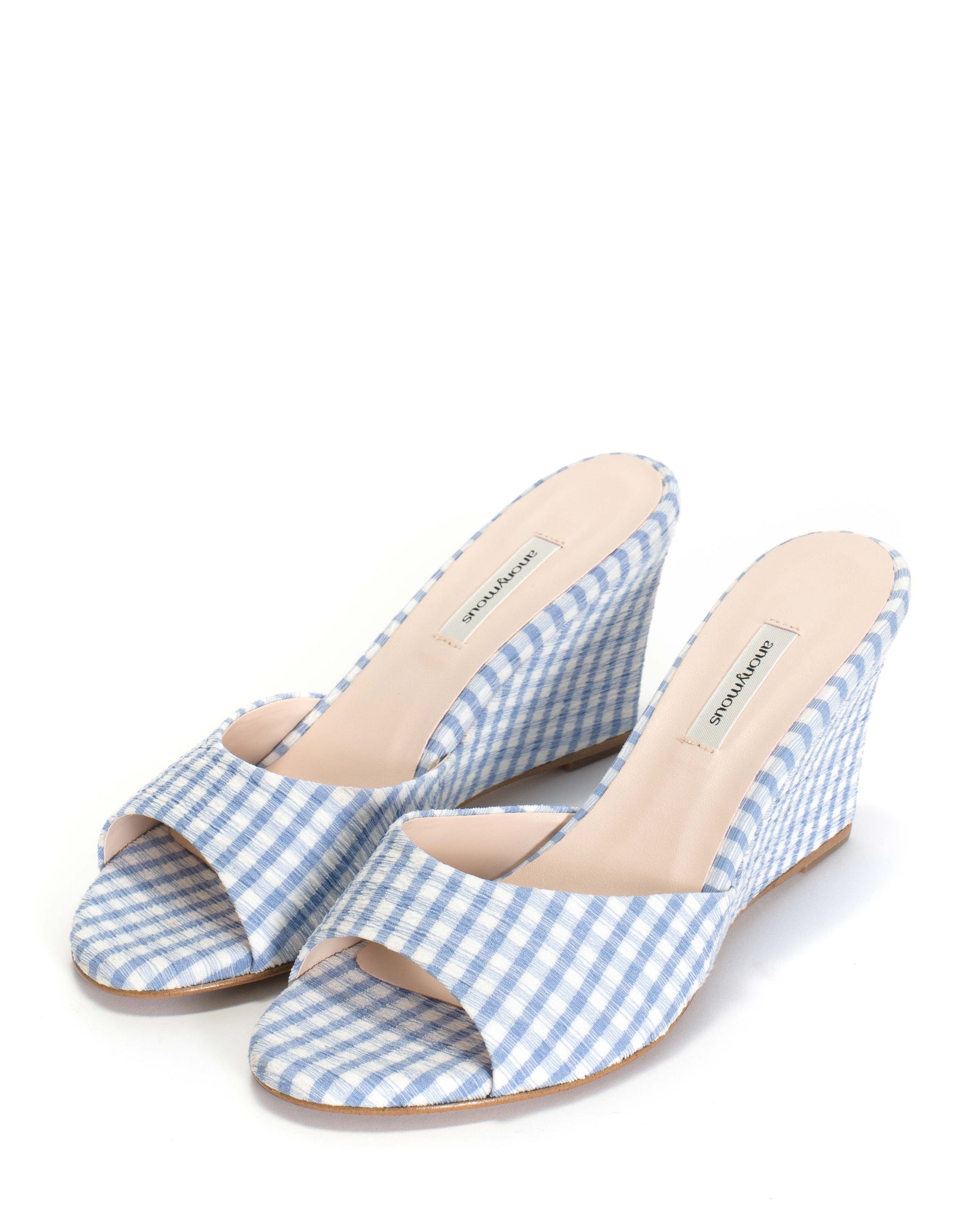 Gwen 75 wedge Pleated gingham vegan Bubble blue