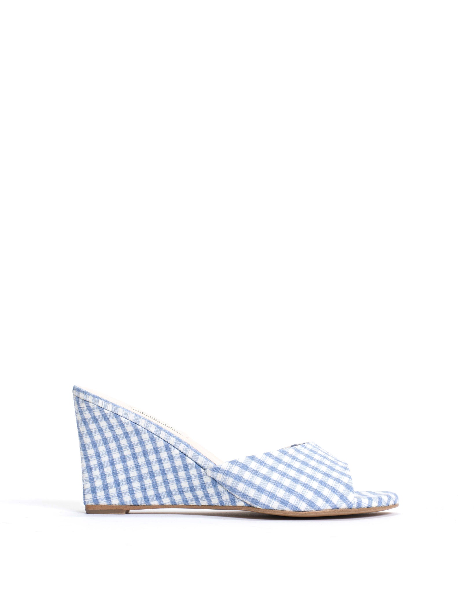 Gwen 75 wedge Pleated gingham vegan Bubble blue