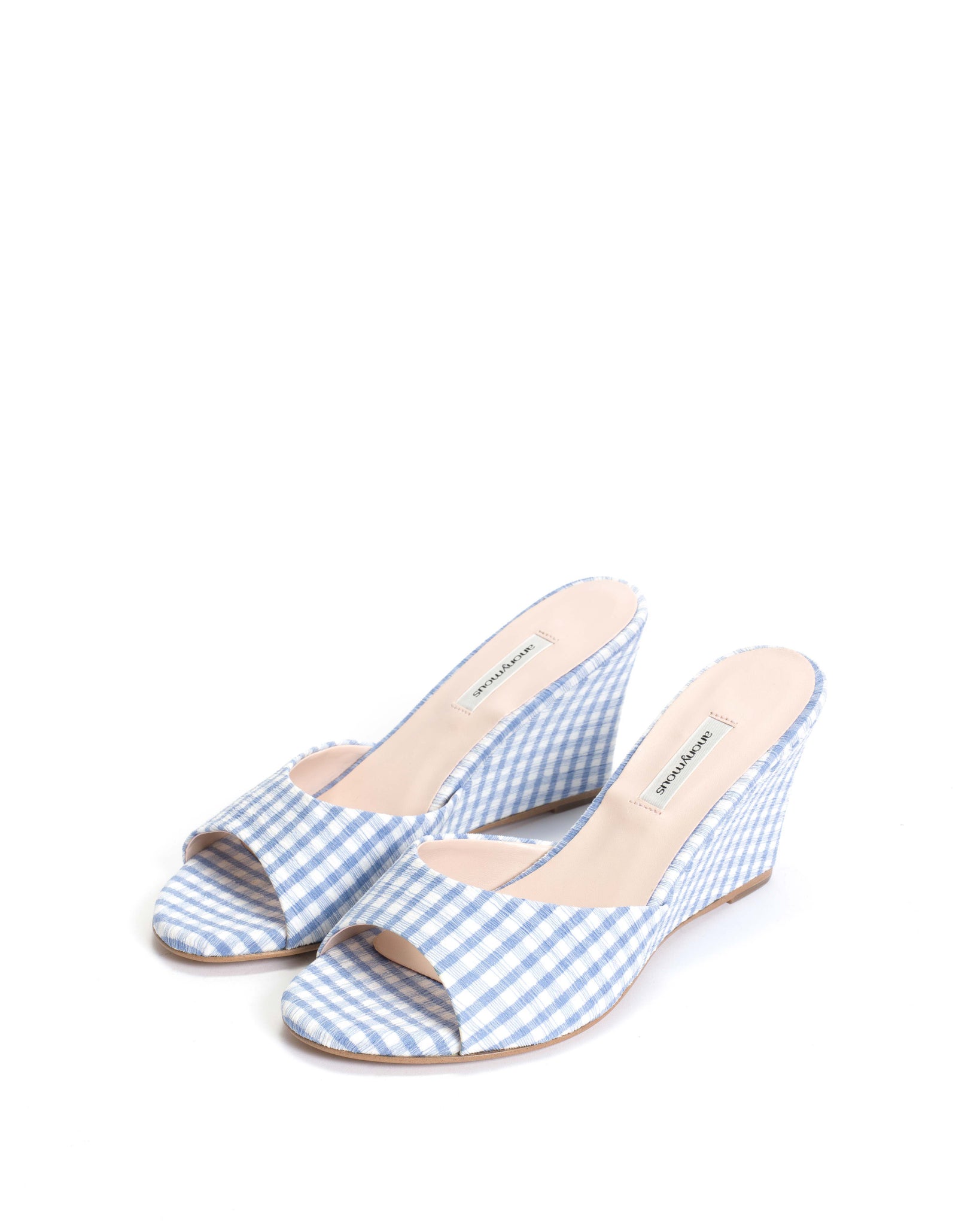 Gwen 75 wedge Pleated gingham vegan Bubble blue