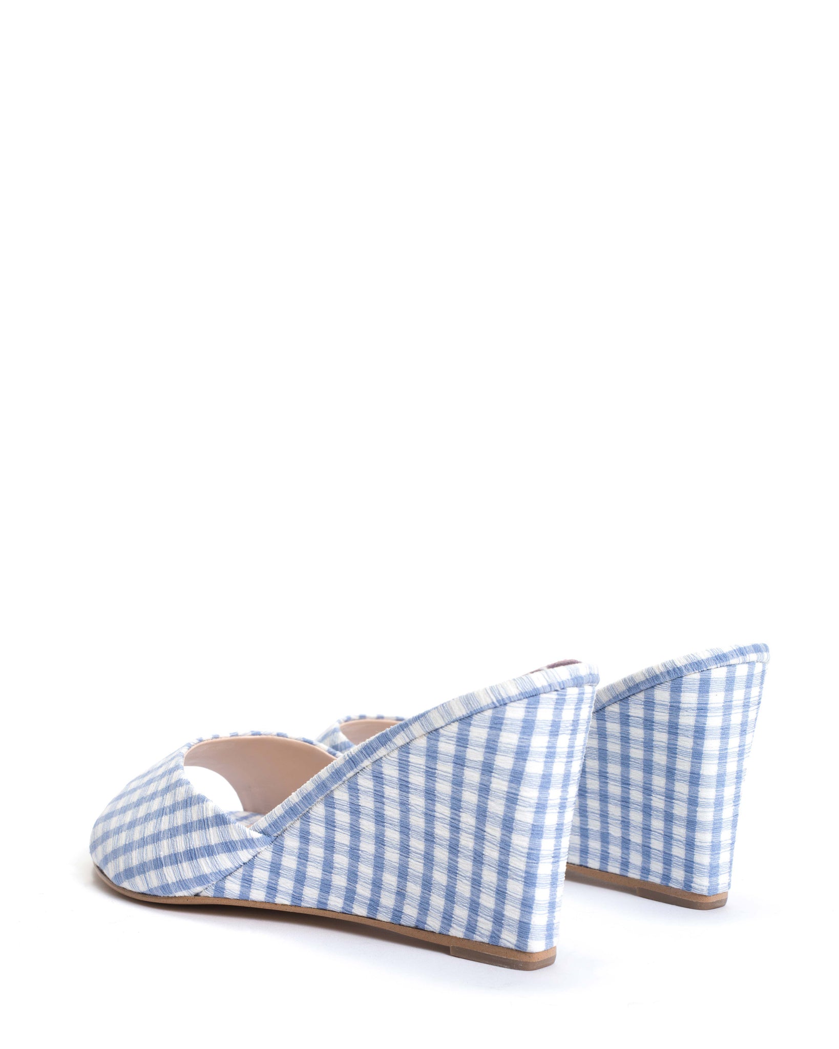 Gwen 75 wedge Pleated gingham vegan Bubble blue