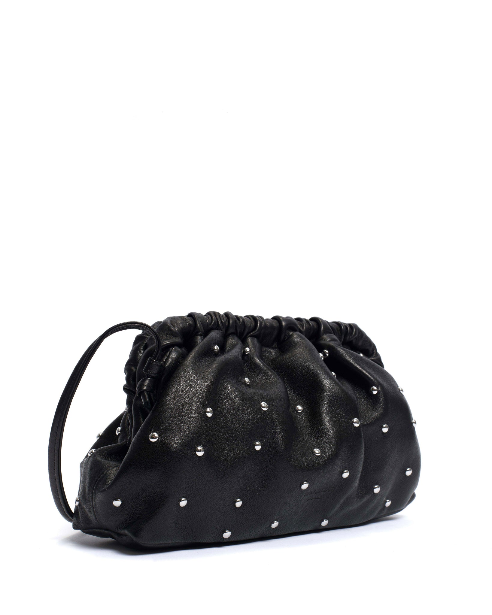 Hally grand cloud bag Stud-embellished shiny lamb Black silver