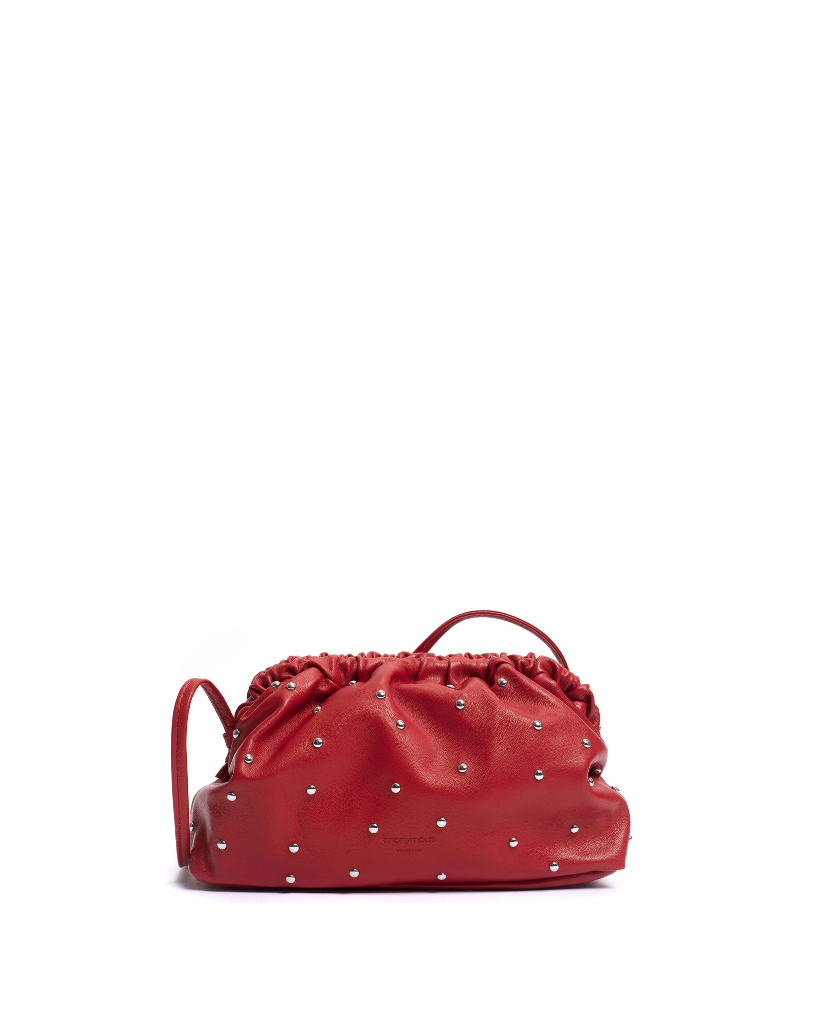 Hally grand cloud bag Stud-embellished shiny lamb Ruby red silver