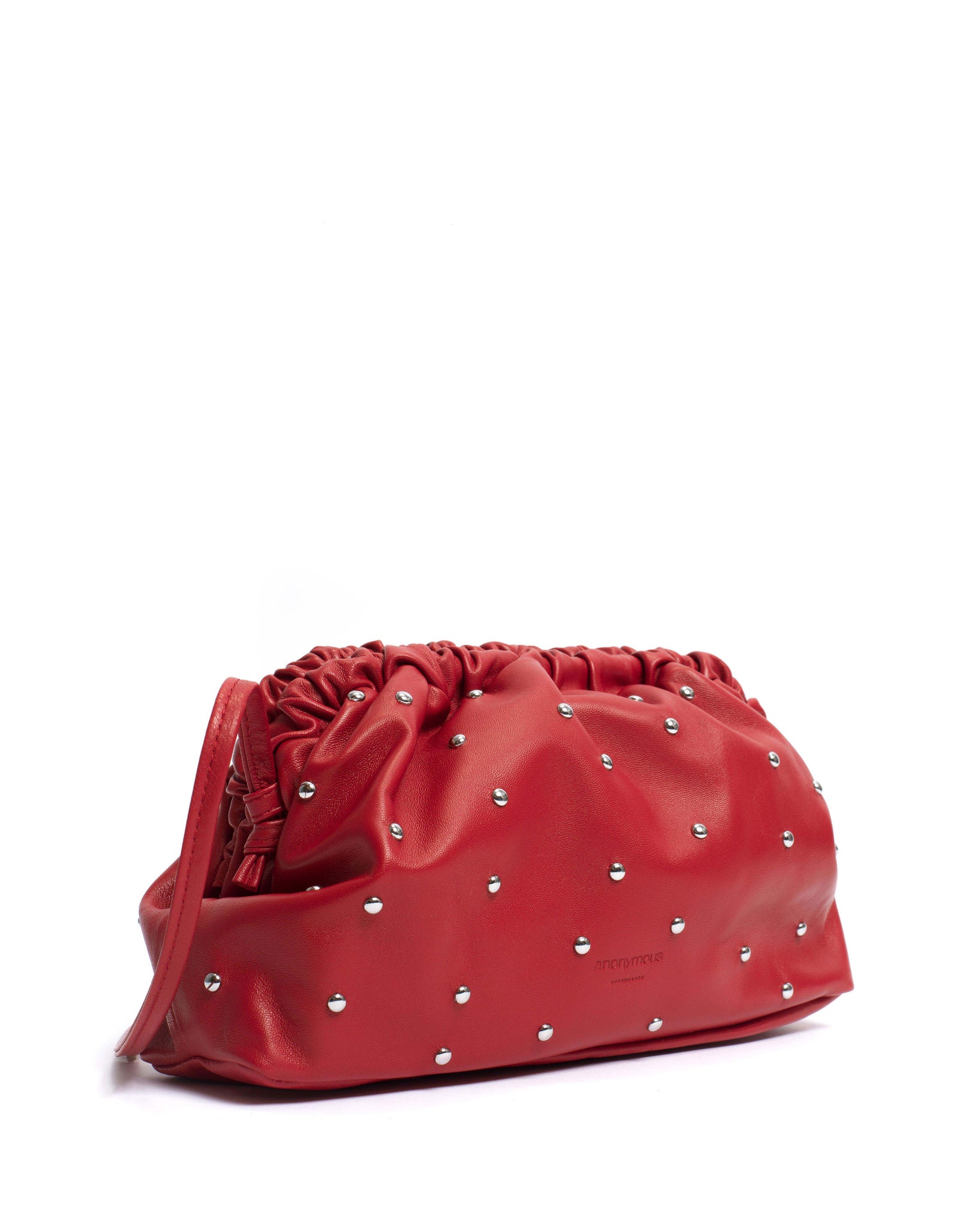 Hally grand cloud bag Stud-embellished shiny lamb Ruby red silver