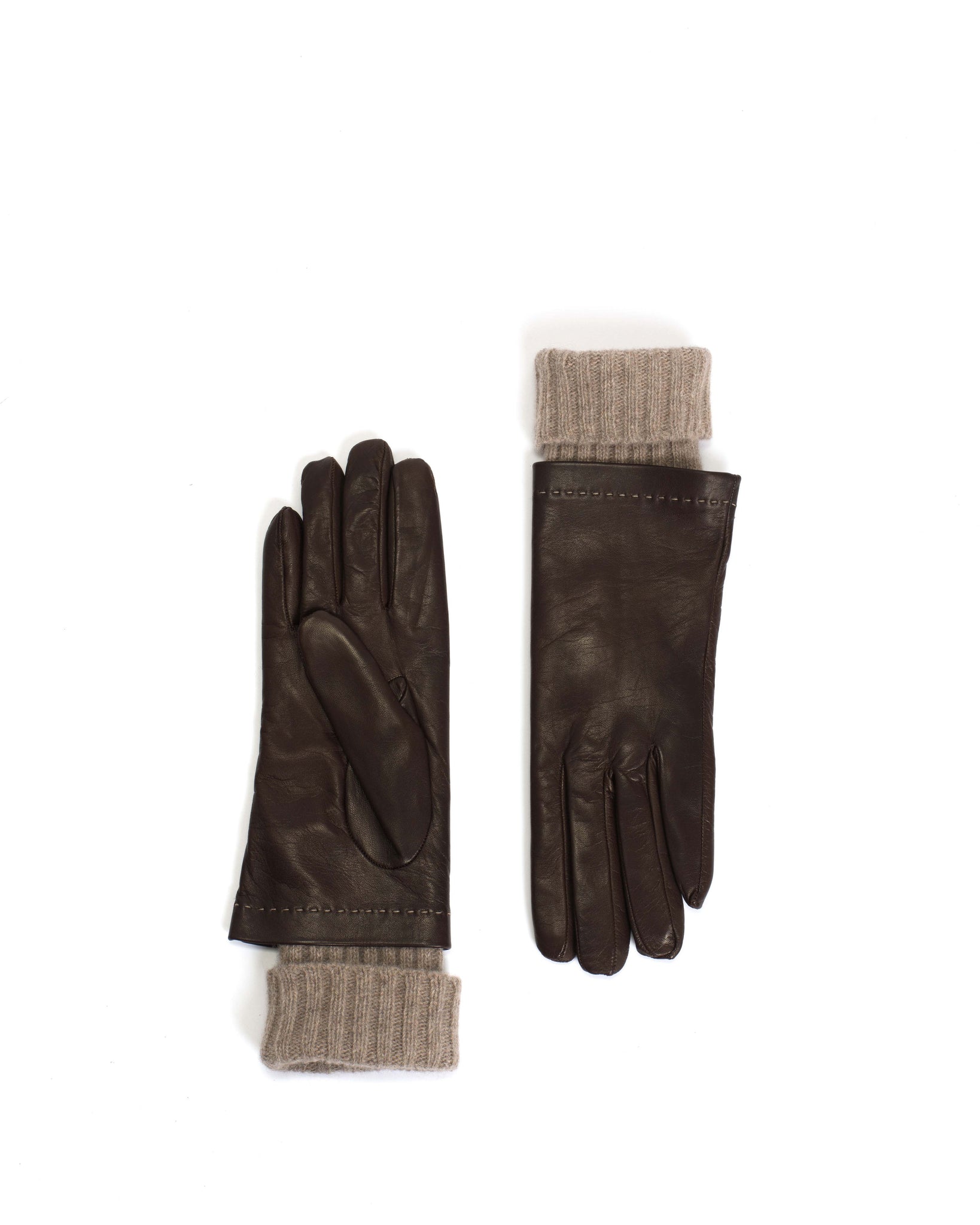 Hanni leather cashmere glove Lamb leather & 100% cashmere Coffee brown & taupe