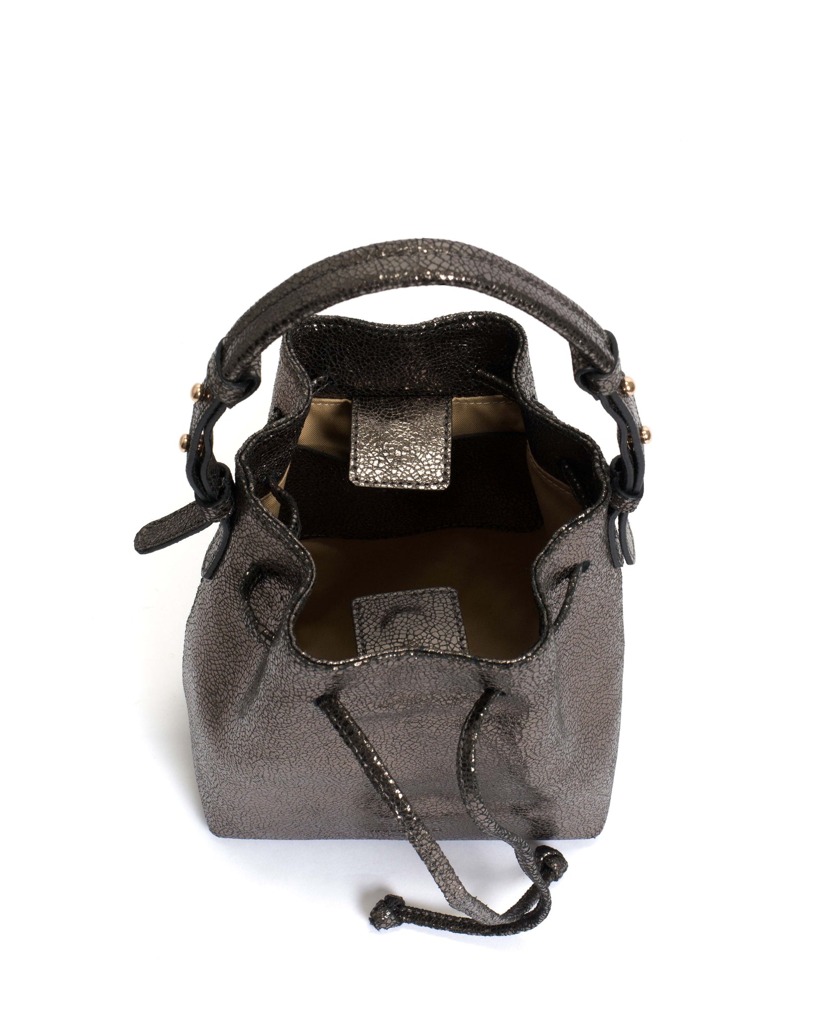 Kacey petite bucket bag Crackled metallic goat Platinum