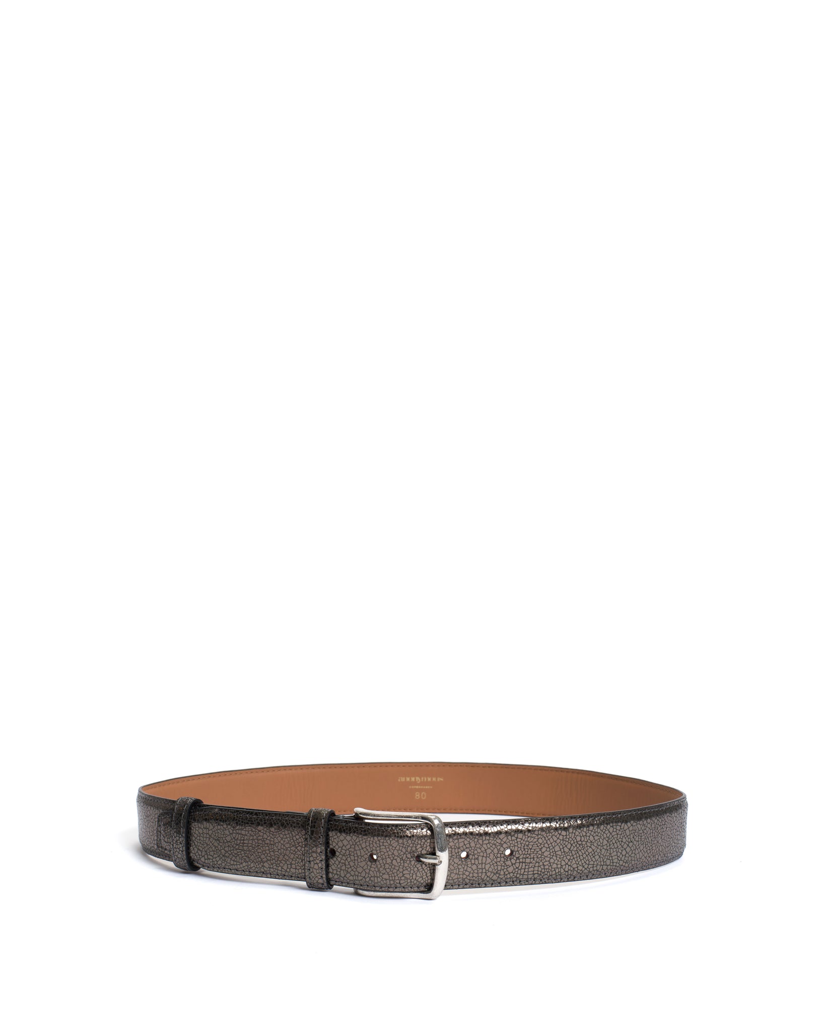 Quinn classic unisex leather belt Crackled metallic goat Platinum & silver buckle